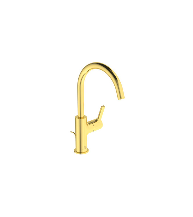 IDEAL STANDARD JOY HIGH SPOUT WASHBASIN MIXER WITH 5L POP-UP DRAIN - BRUSHED GOLD / BC777A2