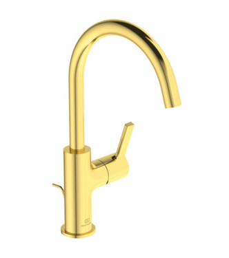 IDEAL STANDARD JOY HIGH SPOUT WASHBASIN MIXER WITH 5L POP-UP DRAIN - BRUSHED GOLD / BC777A2