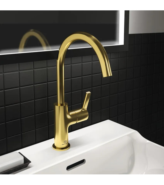 MISCELATORE LAVABO BOCCA ALTA IDEAL STANDARD JOY SENZA SCARICO 5L - BRUSHED GOLD / BC778A2