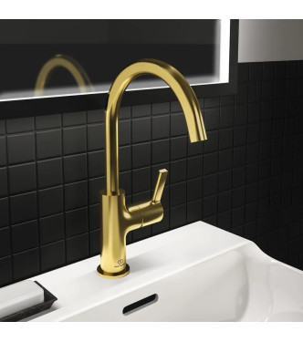 IDEAL STANDARD JOY HIGH SPOUT WASHBASIN MIXER WITHOUT 5L POP-UP DRAIN - BRUSHED GOLD / BC778A2