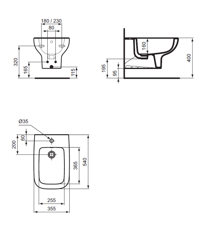 IDEAL STANDARD I.LIFE A WALL-MOUNTED BIDET WITH VARIABLE CENTER DISTANCE 180 - 230 MM - WHITE / T468101