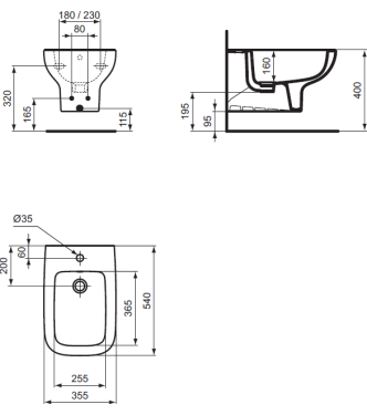 BIDET SOSPESO IDEAL STANDARD I.LIFE A CON INTERASSE VARIABILE 180 - 230 MM - BIANCO / T468101