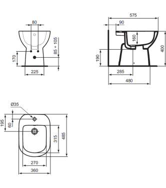 IDEAL STANDARD I.LIFE A BACK TO WALL FLOOR-MOUNTED BIDET - WHITE / T464101