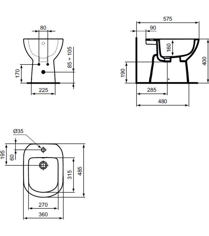 BIDET A TERRA STACCATO DA PARETE IDEAL STANDARD I.LIFE A - BIANCO / T467401