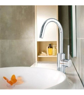 PAFFONI LIGHT SINGLE-LEVER BASIN MIXER WITH 1.1/4" DRAIN, 18 CHROME SWIVEL SPOUT - LIG077CR