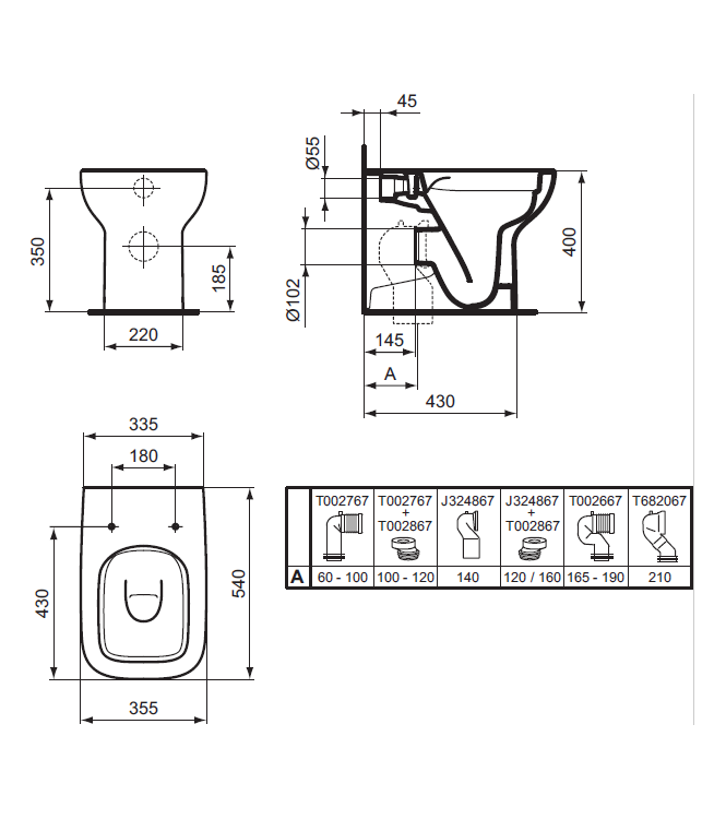IDEAL STANDARD I.LIFE BACK TO WALL FLOOR-MOUNTED TOILET WITH RIMLS+ TECHNOLOGY - WHITE / T463101