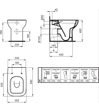 VASO A TERRA BACK TO WALL IDEAL STANDARD I.LIFE A CON TECNOLOGIA RIMLS+ - BIANCO / T463101