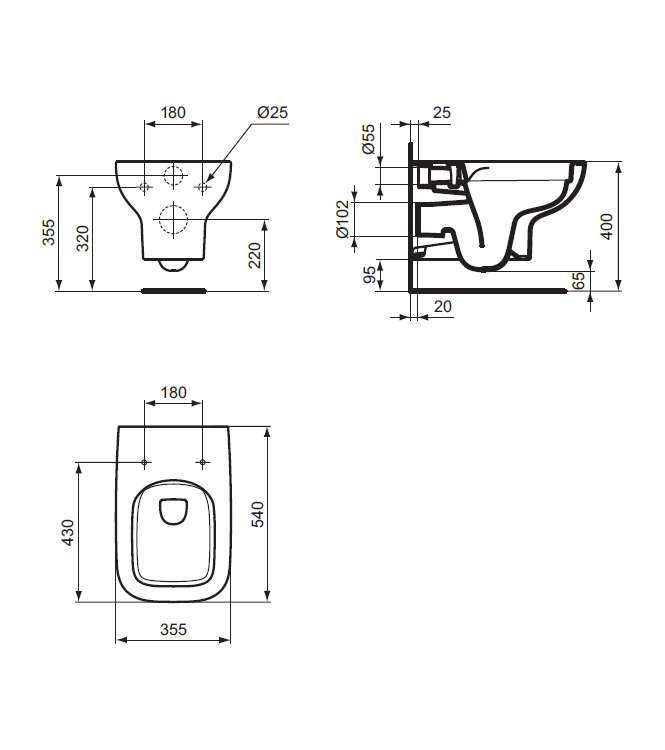 IDEAL STANDARD I.LIFE A WALL-HUNG TOILET WITH RIMLS+ TECHNOLOGY - WHITE / T452301