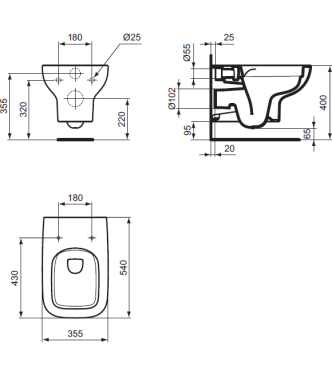 VASO SOSPESO IDEAL STANDARD I.LIFE A CON TECNOLOGIA RIMLS+ - BIANCO / T452301