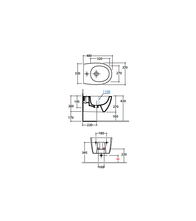 4ALL WALL-HUNG BIDET 48X37 H.27CM FARD - MDS10FR