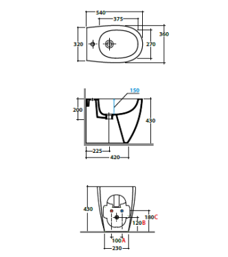 4ALL WALL-MOUNTED BIDET 54X36 H.27CM BLUE - MDS09BL