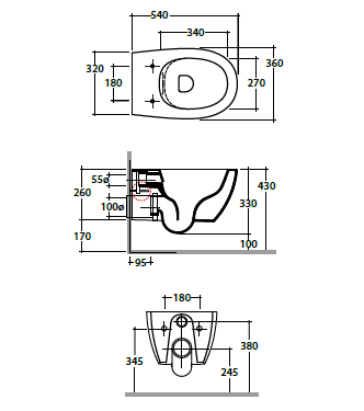 4ALL WALL-HUNG TOILET 54X36 H.33CM SMOKE - MDS03SK