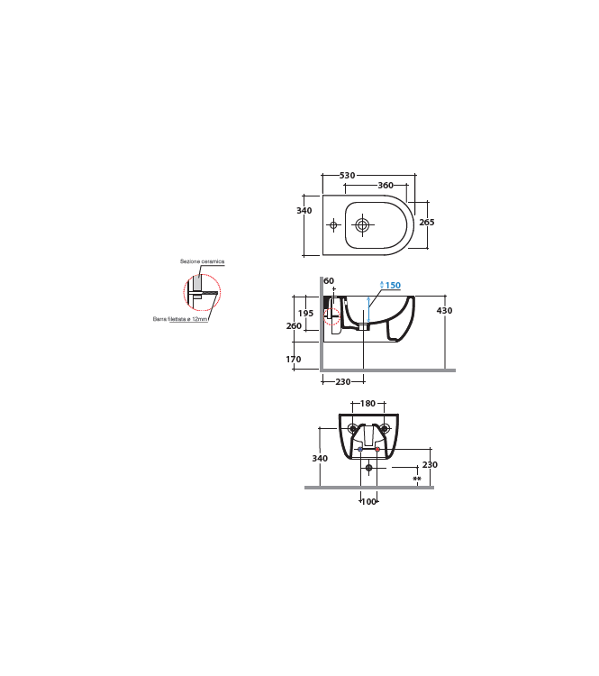 MODE WALL-HUNG BIDET 53CM MATT WHITE - MES09BO