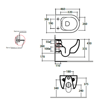 MODE WALL-HUNG TOILET 46X34 GLOSSY WHITE - MES03BI