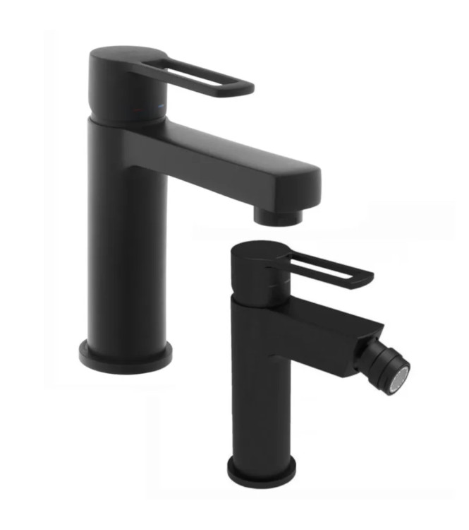 SET OF MATT BLACK WASHBASIN AND BIDET MIXER WITHOUT DRAIN -  RINGO BY PAFFONI - RI-71N