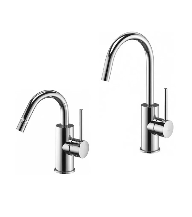 CHROME U-SHAPED WASHBASIN AND BIDET MIXER SET -  LIGHT BY PAFFONI - LG-73C