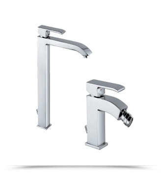 PAFFONI LEVEL CHROME HIGH WASHBASIN MIXER + AUTOMATIC DRAIN BIDET - LEVELLAB