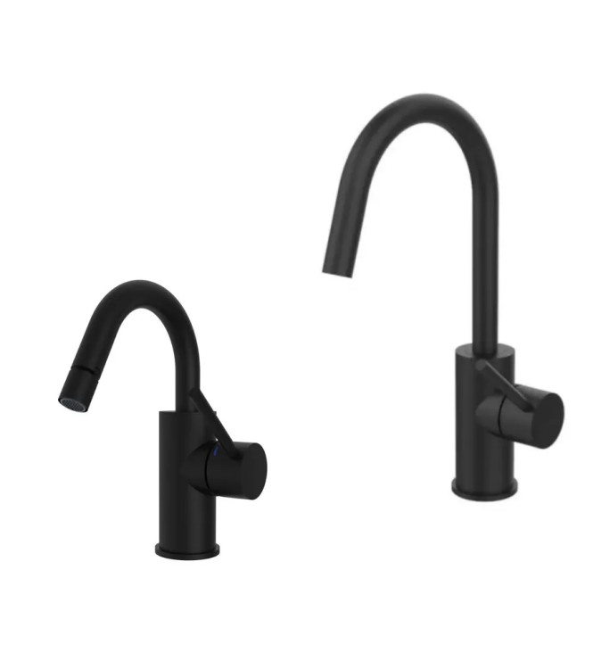 WASHBASIN AND BIDET MIXER SET WITH U-SHAPED SPOUT IN MATT BLACK -  LIGHT BY PAFFONI - LG-73N