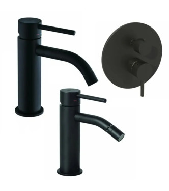 WASHBASIN AND BIDET MIXER SET WITH BUILT-IN SHOWER 3 OUTLETS MATT BLACK - LIGHT BY PAFFONI - LG-B6N