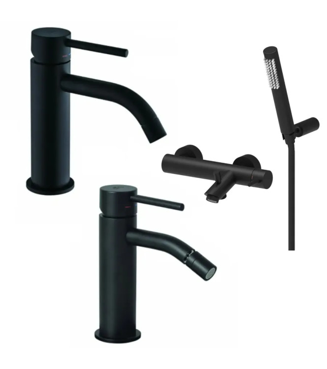 WASHBASIN AND BIDET MIXER SET WITH EXTERNAL SHOWER WITH MATT BLACK SUPPORT - LIGHT BY PAFFONI - LG-23N