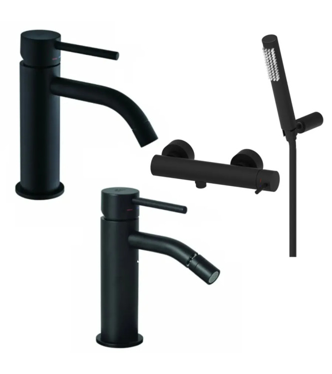 WASHBASIN AND BIDET MIXER SET WITH EXTERNAL MATT BLACK SHOWER - LIGHT BY PAFFONI - LG-16N