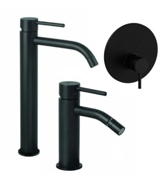 EXTENDED WASHBASIN AND BIDET MIXER SET WITH BUILT-IN SINGLE-LEVER SHOWER 11.6 CM MATT BLACK -  LIGHT BY PAFFONI - LG-L11N