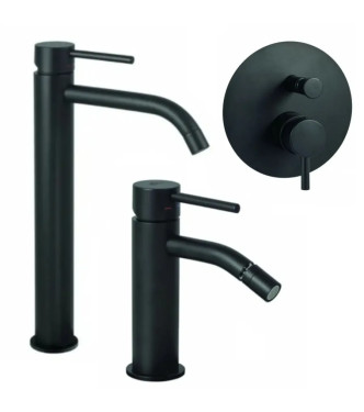 EXTENDED WASHBASIN AND BIDET MIXER SET WITH BUILT-IN SHOWER WITH MATT BLACK DIVERTER - LIGHT BY PAFFONI - LG-L15N
