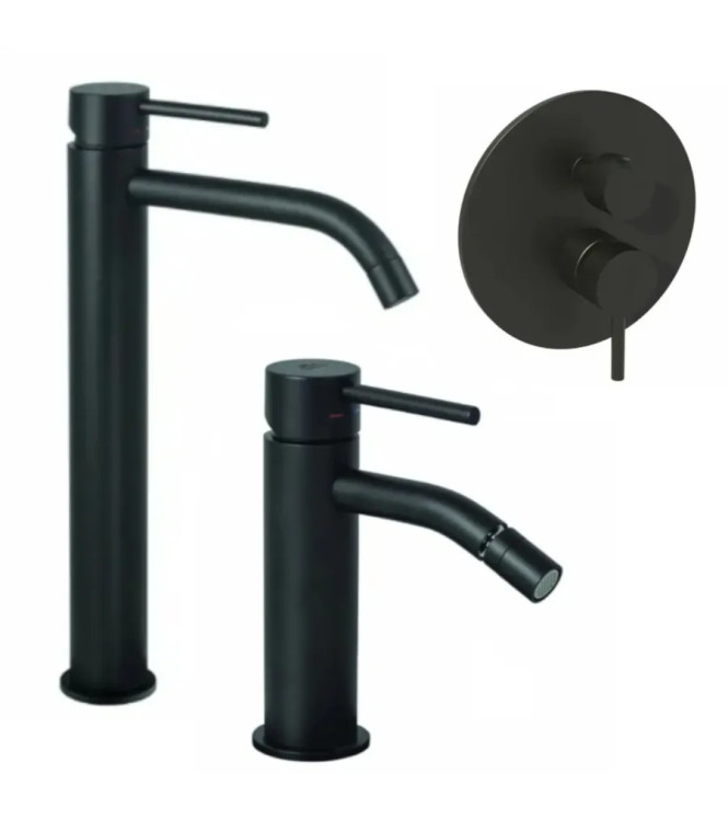 EXTENDED WASHBASIN AND BIDET MIXER SET WITH BUILT-IN SHOWER WITH 3 OUTLETS IN MATT BLACK - LIGHT BY PAFFONI - LG-L19N