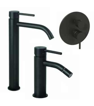 SET MISCELATORE LAVABO PROLUNGATO + BIDET + INCASSO DOCCIA 3 USCITE NERO OPACO - LIGHT DI PAFFONI - LG-L19N