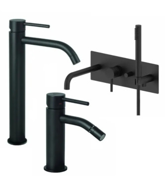 EXTENDED WASHBASIN AND BIDET MIXER SET WITH BUILT-IN MATT BLACK BATHTUB - LIGHT BY PAFFONI - LG-LB2N