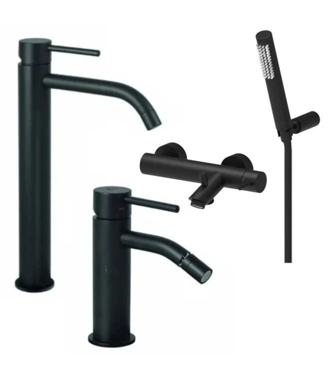 EXTENDED WASHBASIN AND BIDET MIXER SET WITH EXTERNAL SHOWER WITH MATT BLACK SUPPORT - LIGHT BY PAFFONI - LG-LB5N