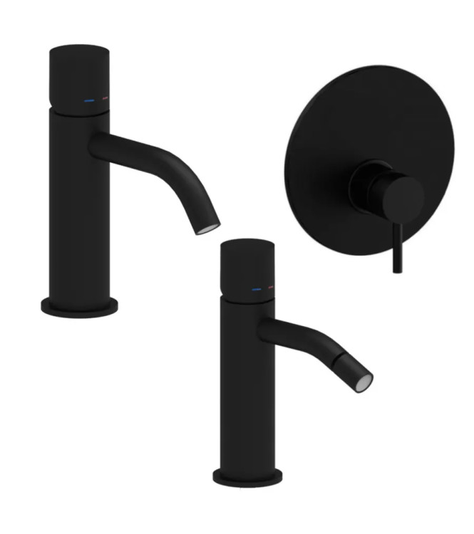 WASHBASIN AND BIDET MIXER SET WITHOUT LEVER WITH BUILT-IN SINGLE-LEVER SHOWER 11 CM MATT BLACK - LIGHT BY PAFFONI - LG-X11N