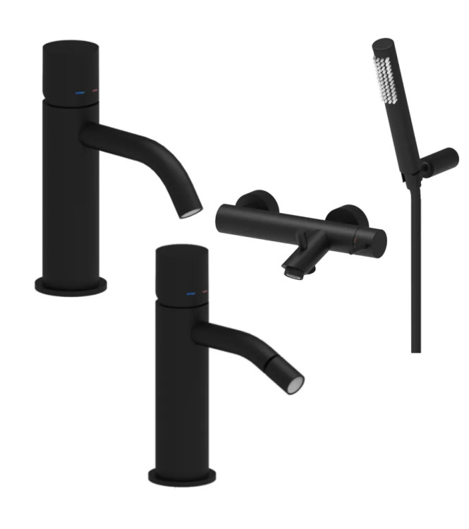 SET MISCELATORE LAVABO E BIDET SENZA LEVA + ESTERNO DOCCIA/VASCA + SUPPORTO NERO OPACO - LIGHT DI PAFFONI - LG-X23N