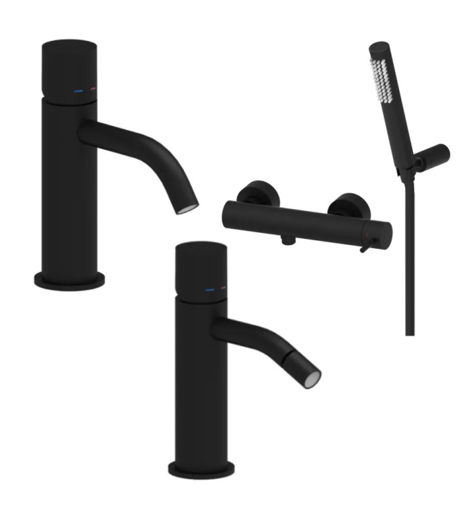 LEVERLESS WASHBASIN AND BIDET MIXER SET WITH EXTERNAL MATT BLACK SHOWER -  LIGHT BY PAFFONI - LG-X16N