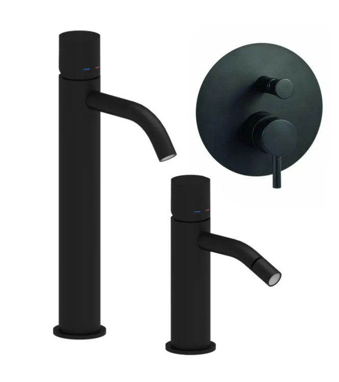 EXTENDED WASHBASIN AND BIDET MIXER SET WITHOUT LEVER WITH BUILT-IN SHOWER WITH DIVERTER MATT BLACK - LIGHT BY PAFFONI - LG-P15N