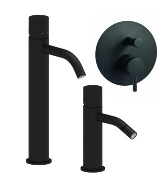 EXTENDED WASHBASIN AND BIDET MIXER SET WITHOUT LEVER WITH BUILT-IN SHOWER WITH DIVERTER MATT BLACK - LIGHT BY PAFFONI - LG-P15N