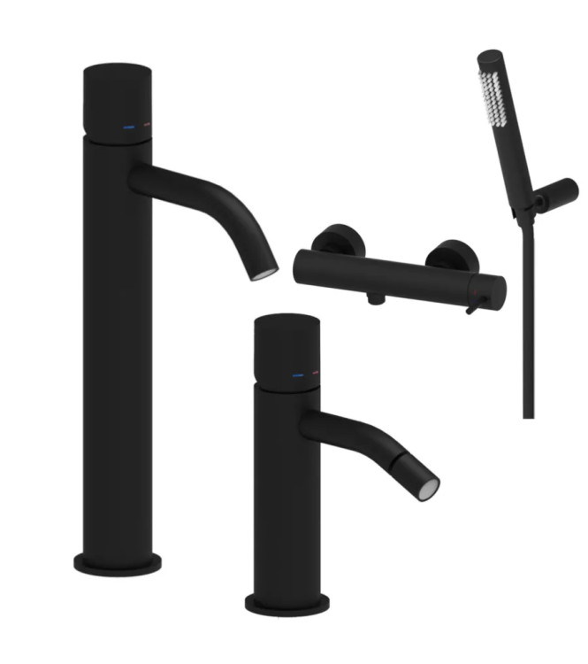 SET MISCELATORE LAVABO PROLUNGATO + BIDET SENZA LEVA + ESTERNO DOCCIA NERO OPACO - LIGHT DI PAFFONI - LG-P16N