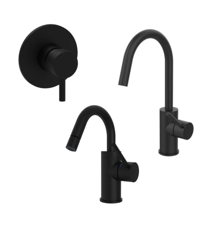 SET MISCELATORE LAVABO E BIDET CANNA A U + INCASSO DOCCIA NERO OPACO - LIGHT DI PAFFONI - LG-11N