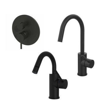 U-SHAPED WASHBASIN AND BIDET MIXER SET WITH BUILT-IN SHOWER WITH 3 OUTLETS IN MATT BLACK - LIGHT BY PAFFONI - LG-19N
