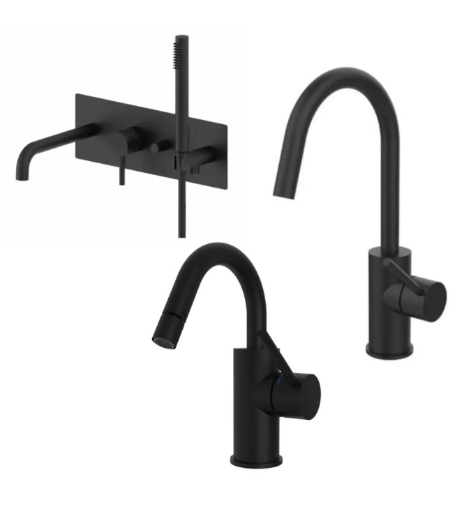 SET OF WASHBASIN AND BIDET MIXER WITH U-SHAPED SPOUT AND BUILT-IN BATHTUB, MATT BLACK -  LIGHT BY PAFFONI - LG-A2N