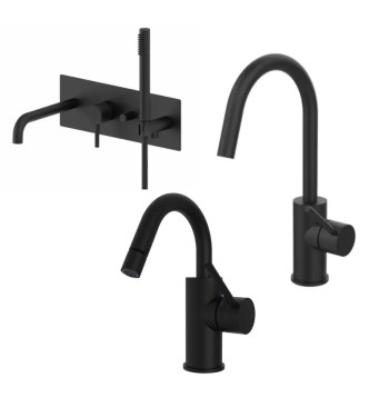 SET MISCELATORE LAVABO E BIDET CANNA A U + INCASSO VASCA NERO OPACO - LIGHT DI PAFFONI - LG-A2N