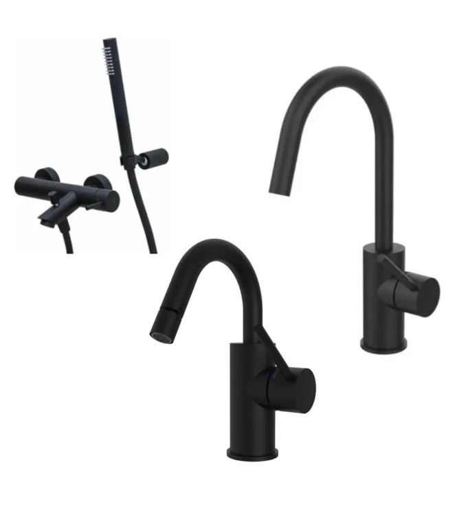 SET MISCELATORE LAVABO E BIDET CANNA A U + ESTERNO DOCCIA + SUPPORTO NERO OPACO - LIGHT DI PAFFONI - LG-A5N