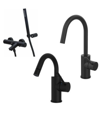 SET MISCELATORE LAVABO E BIDET CANNA A U + ESTERNO DOCCIA + SUPPORTO NERO OPACO - LIGHT DI PAFFONI - LG-A5N