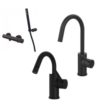 SET MISCELATORE LAVABO E BIDET CANNA A U + ESTERNO DOCCIA NERO OPACO - LIGHT DI PAFFONI - LG-A7N