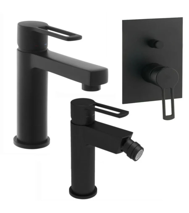 WASHBASIN AND BIDET MIXER SET WITH BUILT-IN SHOWER WITH MATT BLACK DIVERTER - RINGO BY PAFFONI - RI-75N