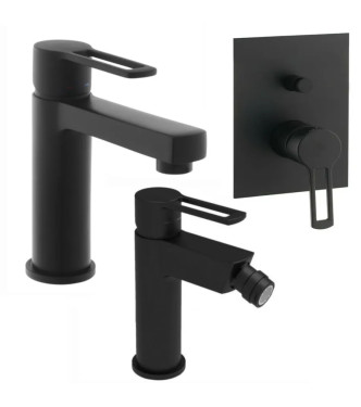 WASHBASIN AND BIDET MIXER SET WITH BUILT-IN SHOWER WITH MATT BLACK DIVERTER - RINGO BY PAFFONI - RI-75N
