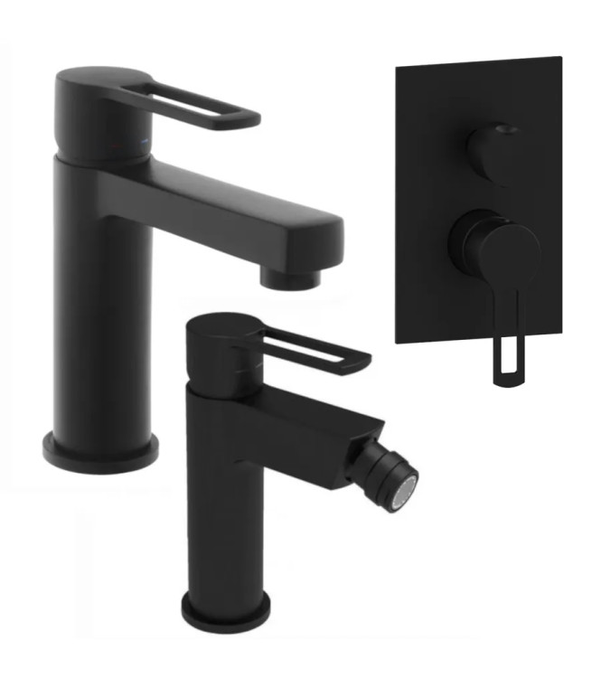 SET MISCELATORE LAVABO E BIDET + INCASSO DOCCIA 2 VIE NERO OPACO - RINGO DI PAFFONI - RI-78N