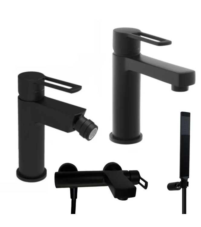 WASHBASIN AND BIDET MIXER SET WITH EXTERNAL MATT BLACK BATHTUB -  RINGO DI PAFFONI - RI-73N
