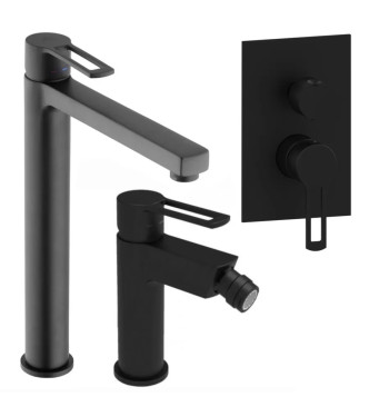 SET MISCELATORE LAVABO PROLUNGATO + BIDET + INCASSO DOCCIA 2 VIE NERO OPACO - RINGO DI PAFFONI - RI-88N