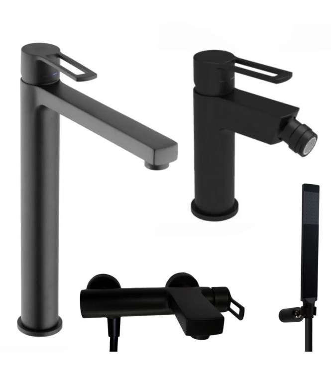 SET MISCELATORE LAVABO PROLUNGATO + BIDET + ESTERNO VASCA NERO OPACO - RINGO DI PAFFONI - RI-83N
